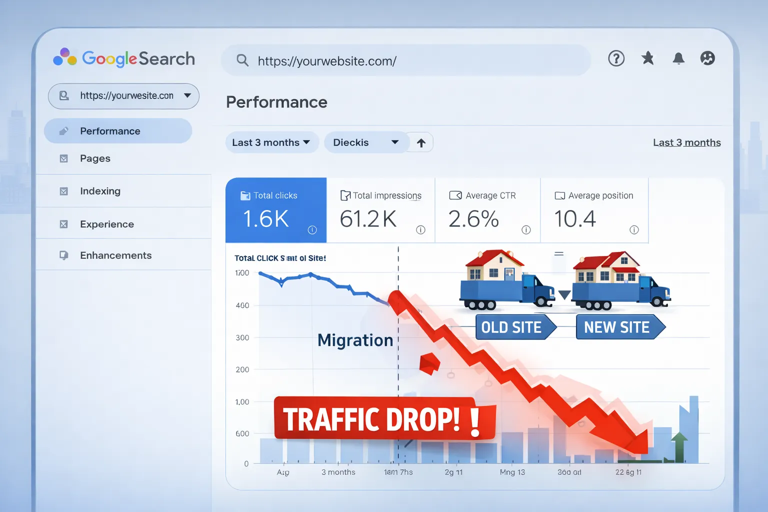 Google Search Console showing traffic drop after migration