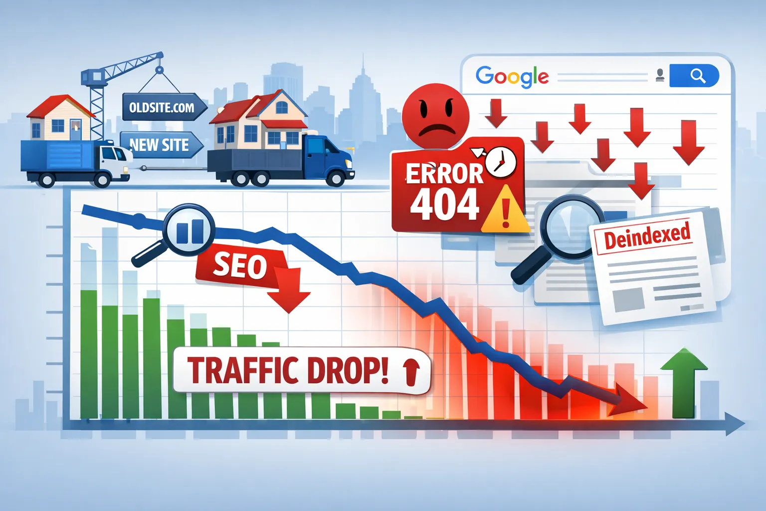 SEO traffic dropped after website migration showing ranking and indexing issues