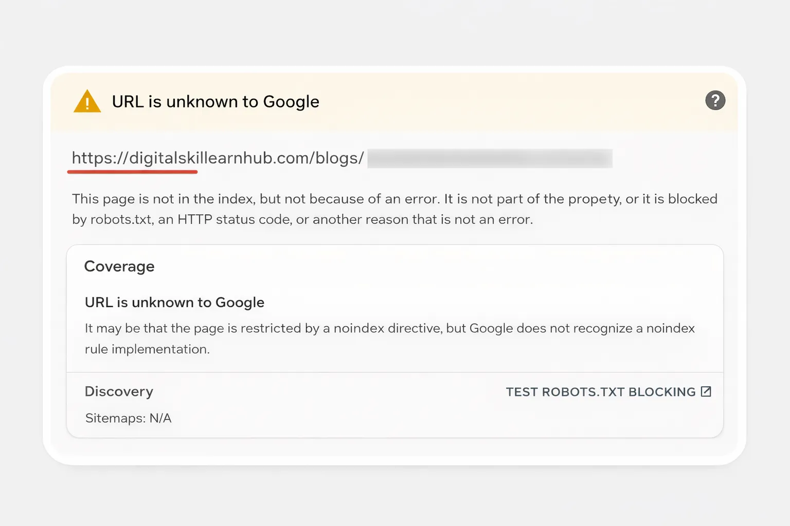 URL is unknown to Google Search Console error example